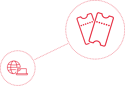 Illustration einer Weltkugel mit Laptop und zwei Fahrkarten